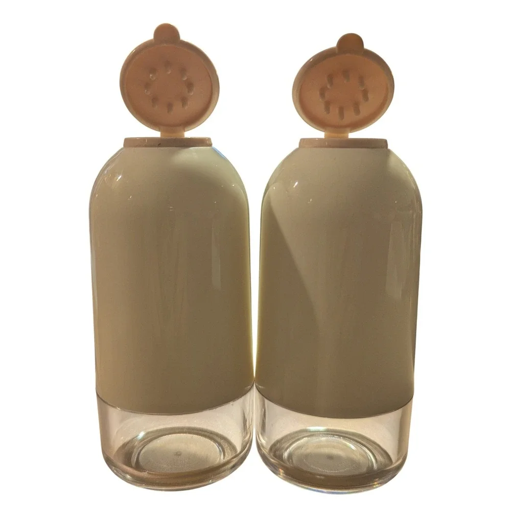 Vintage Tupperware Salt and Pepper Shakers Set‎ Cream and Clear Flip Top Lids